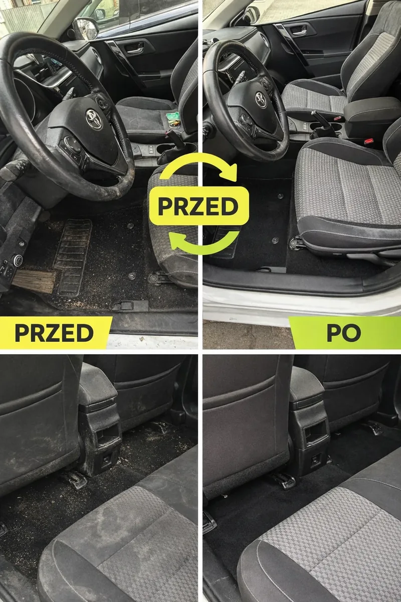 Pranie tapicerki samochodowej - efekt przed i po